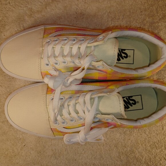 VANS Men's 6.5/Women's 8 Old Skool Stackform Platform Pastel Picnic Pink Plaid - Picture 7 of 13